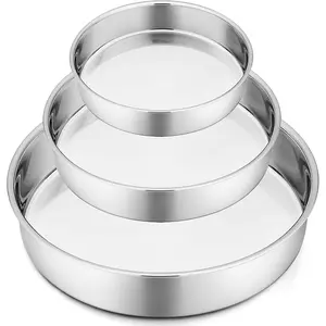 Cake Pan Set of 3, 8" + 9.5" + 11" Round Baking Layer Tier Cake Pans Tins, Stainless Steel Bakeware for Birthday Weeding, Heavy Duty & Non , Mirror Finish & Dishwasher Safe