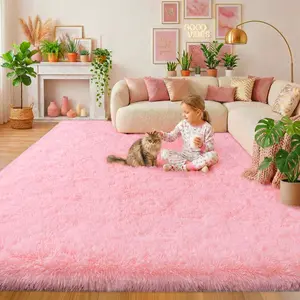 Living Room Rugs Bedroom Rugs, Ultra-Soft Plush Fluffy Shaggy Area Rug, Washable Non-Slip Soft Carpet with 4 Free Rug Grippers, for Kids Room Nursery Dorm Playroom Pet Friendly Modern Home Decor, Sizes 4x6 5x7 6x9 8x10 9x12, Pink Rug