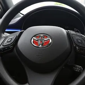 1pcs Carbon Emblem Sticker Fiber Car Steering Wheel Trim Sticker Cover Stickers Auto Decorative Decals For Toyota Corolla Camry Yaris Rav4 CHR Avensis Auris Car Interior Accessories