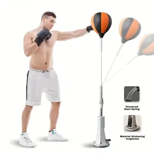 Adjustable 55-66 Inch Boxing Reflex Ball With Suction Cup Base Height Adjustable Punch Bag Trainer Fast Rebound Steel Spring For Home Gym Hand Eye Coordination Training