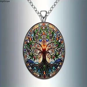 Tree of Life Oval Glass Pendant Necklace - Elegant Retro Romantic Women's Jewelry, Ideal Gift for Women (Sports & Outdoor Accessories Complement)