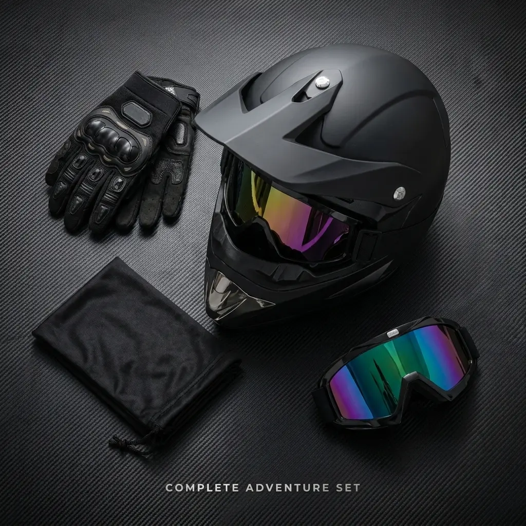 Youth 4-Piece DOT Certified Matte Black Full Face Dirt Bike Helmet Set - S, ABS, Breathable Face Mask, Riding Gloves for ATV Motocross Trail Riding Off-Road