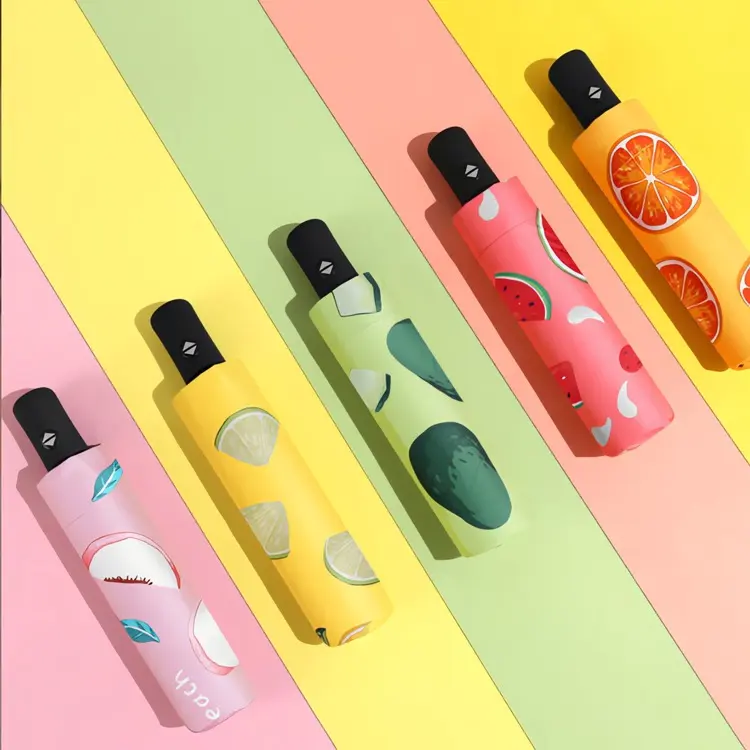 Fully Automatic Fruit Pattern Umbrella - Cute Compact UV Sun Umbrella with Black Coating & Windproof Design for Protection