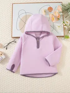 Autumn/Winter Girls' Color-Block Hooded Design Sweatshirt Fashionable Fleece Long-Sleeved Top Casual Unisex Baby Half-Zip Pullover Warm Clothing Comfortable and Skin-Friendly, Fleece Hoodie