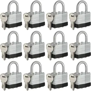 Keyed Alike Padlocks, Nickel Plated Padlocks Keyed Alike Set of 12, Key Lock with 1-9/16"(40mm) Wide Body 1-inch Shackle for Unit, Sheds, Garages and Fence