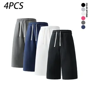 4-pack summer versatile everyday casual men’s shorts: simple, skin-friendly, breathable, comfortable 7/8 length drawstring waist athletic loose fit shorts.
