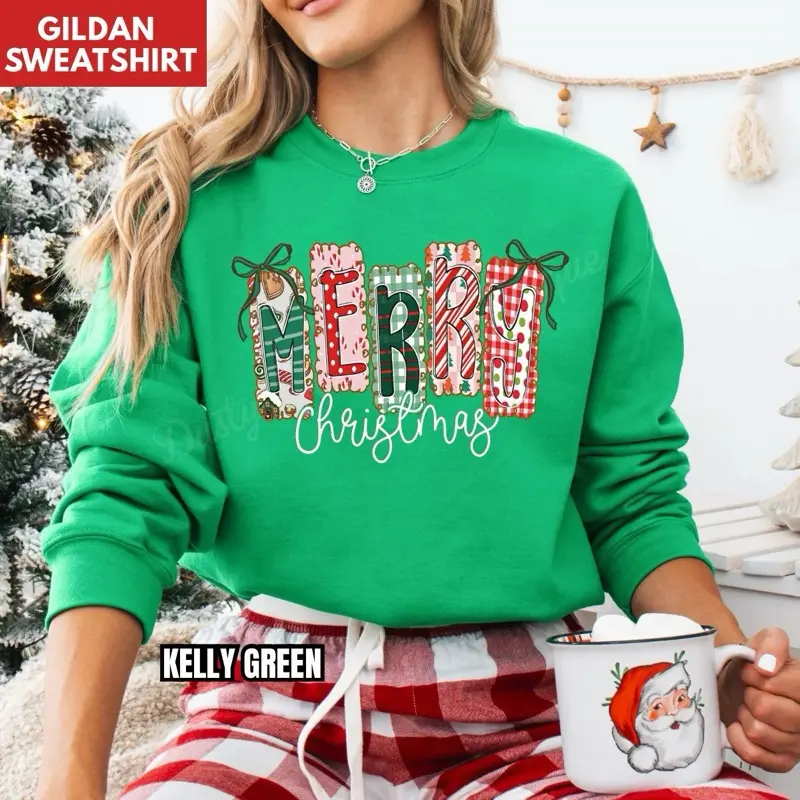 Block Patch Merry Christmas Gildan Sweatshirt