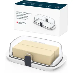 Large -handed Butter Dish with Lid for Countertop, Airtight Butter Holder with  Press to Open/Close Secure Latching Buckle for East Coast/West Coast/European/Kerrygold Butter(White)