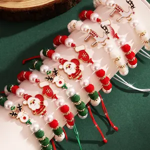 [Elegant Christmas Bracelet] 12pcs Elegant Christmas Charm Bracelet Set for Women | Cute Santa, Reindeer & Glove Beaded Jewelry, Festive Holiday Gift, Party Accessory - All Seasons Wear