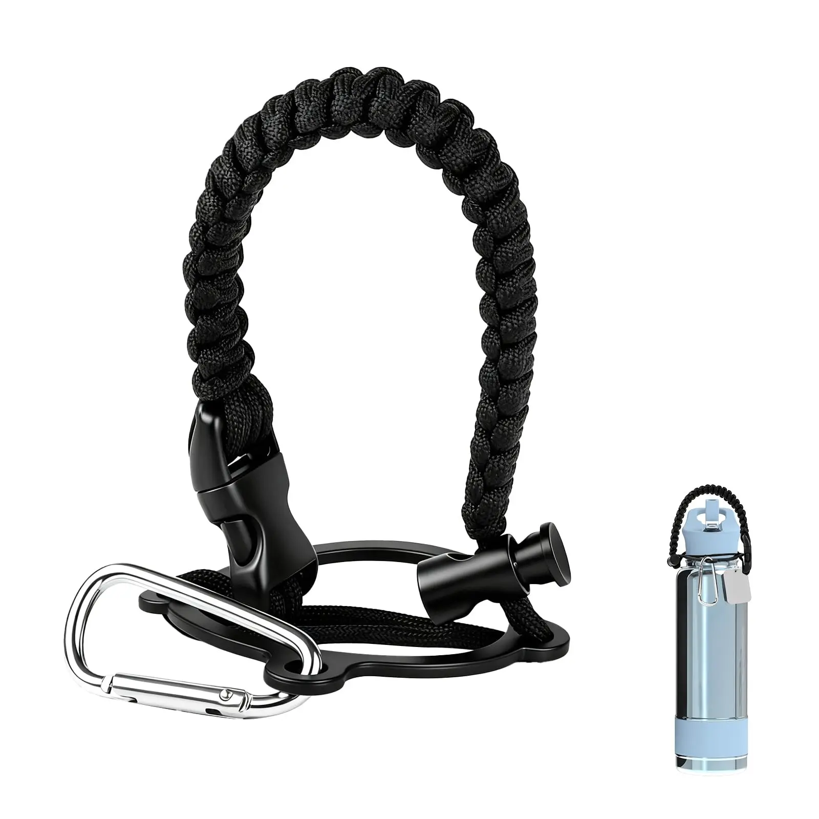 Paracord Handle Compatible with Coldest Water Bottle, Paracord Handle Strap Cord for Easy Carrying, with Carrier Strap Cord, Safety Ring and Carabiner, for Hiking, Camping, Gym, and Outdoor Use