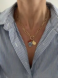 Vintage Boho Style Pendant Necklace, Stainless Steel Chain Necklace with Ceramic Tulip & Conch & Chili Charms, Fashion Jewelry Accessories for Women, Fashion Chic Accessories