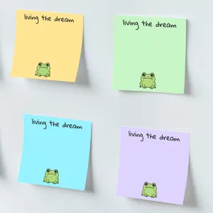 Funny Crying Frog "Living the Dream" Sticky Notes | 4-Pack Sarcastic Meme Memo Pads | White Elephant & Gag Gift for Coworkers, Students | 3x3 Office Stationery & Journal Supplies