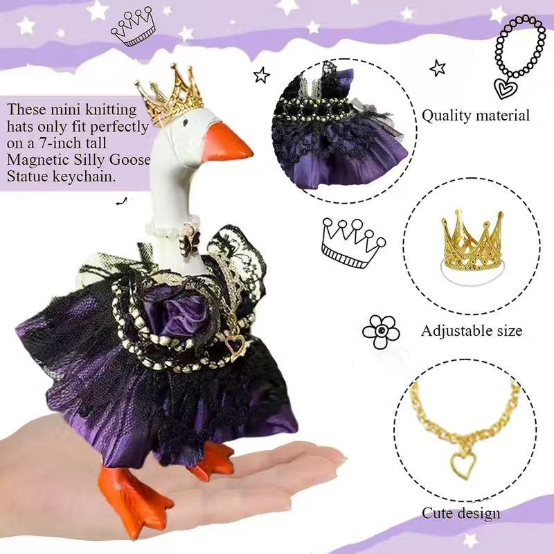 7-Inch Desktop Goose Outfits: 2-Piece Matching Couple's Set of Desktop Goose Accessories—Festive Knitted Decorations and Magnetic Goose Attire—Ideal for Home, Office, and Desktop Decor & Gifting