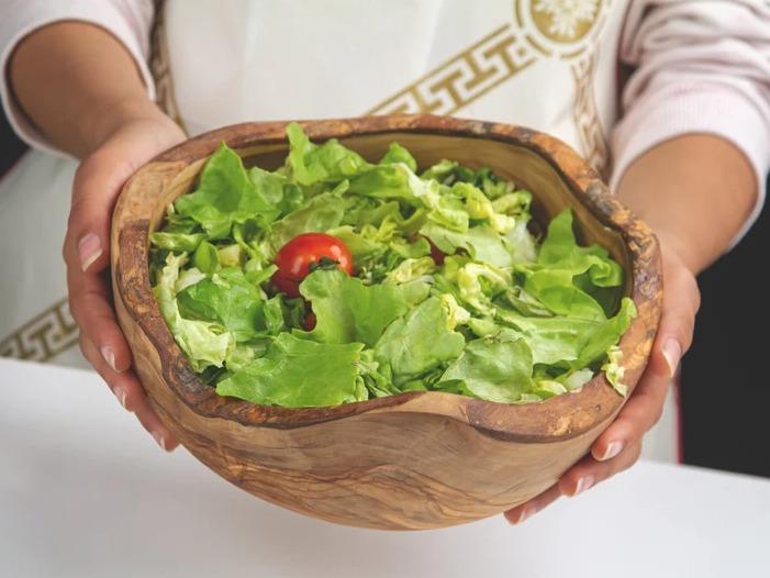 Large Olive Wood Bowl handmade with 2 Salad Servers, Olive Wooden Bowls Handmade, Fruit Bowls, Wooden Salad Bowl