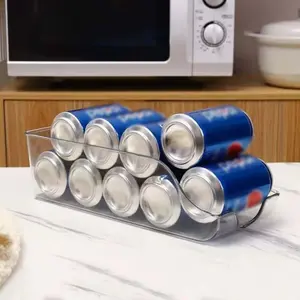 Transparent Plastic Refrigerator Storage Box for Organizing Canned Foods and Beverages, Durable Hand-Washable Solution for Maximum Space Efficiency