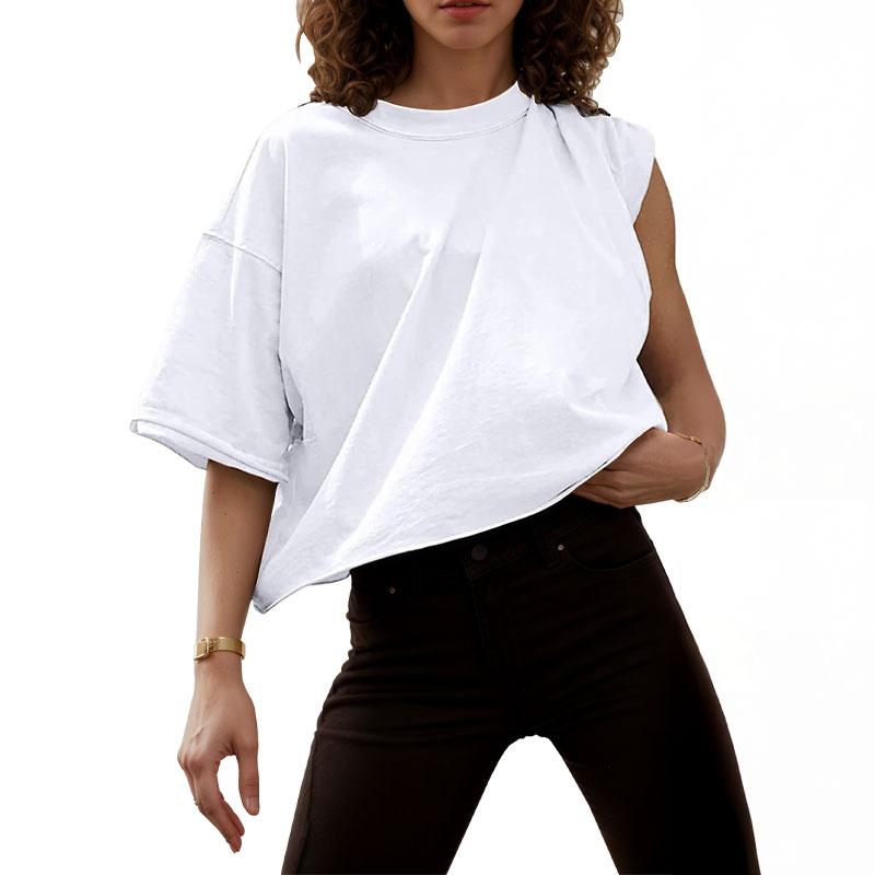 【ETCYY】Women’s 2025 Oversize Crop Tops – Minimalist Loose Fit Drop-Shoulder Tees with Batwing Sleeves, Roll Hem, Round Neck, Vintage Graphic Shirts for Yoga/Running/Gym/Summer Streetwear