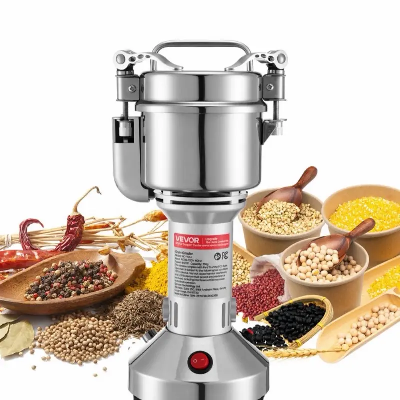VEVOR Electric Grain Mill, 0.3 lbs Commercial Spice Grinders, High Speed 850W Stainless Steel Pulverizer Powder Machine, for Dry Grains, Spices, Cereals,, Corn & Pepper, Straight Type Coffee Multifunctional High-Power Grinder