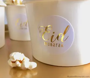 Large Eid Mubarak Sticker White w/Gold Foil- 10 pieces