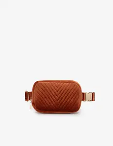 AERIN VELVET QUILTED BELT BAG RUST