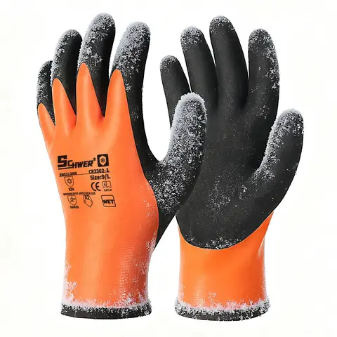 Schwer 2 Pairs FreezeGuard Heavy Duty Winter Work Gloves - ANSI A2 Cut Resistant, Waterproof, Anti-Slip, Warm Terry Liner, Latex & Acrylic Fiber Free, 15-Gauge Nylon, Dipped, -58°F Warmth, Durable, for Shoveling Snow, Driving, Work Safety Protection