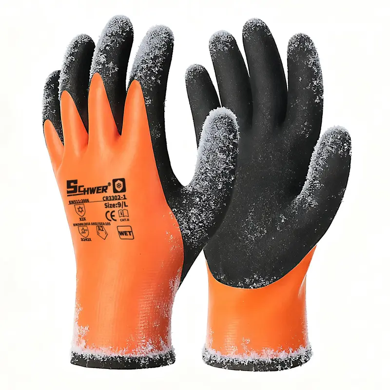Schwer 2 Pairs FreezeGuard Heavy Duty Winter Work Gloves - ANSI A2 Cut Resistant, Waterproof, Anti-Slip, Warm Terry Liner, Latex & Acrylic Fiber Free, 15-Gauge Nylon, Dipped, -58°F Warmth, Durable, for Shoveling Snow, Driving, Work Safety Protection