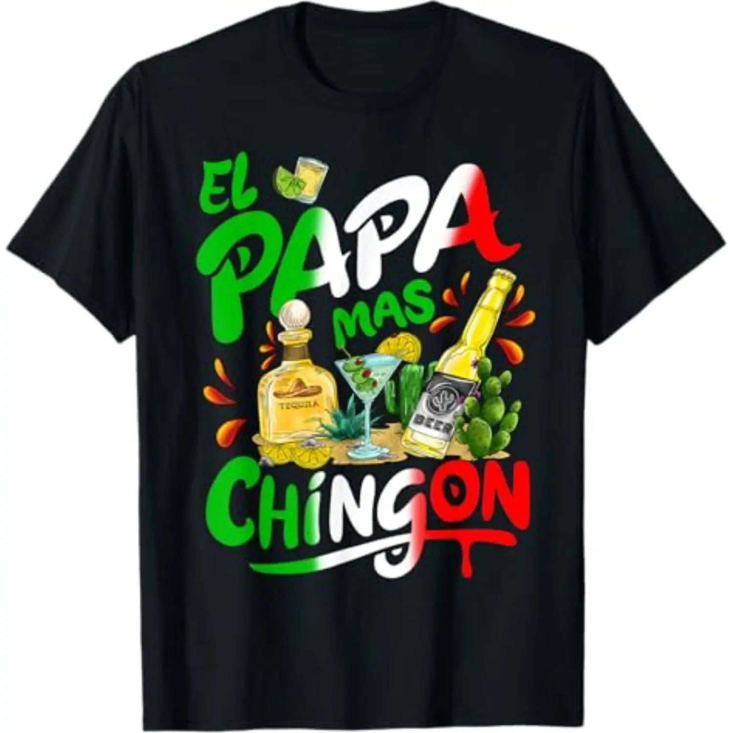 Cotton Fathers Day El Papa Mas Chingon Funny Mexican Dad Spanish T-Shirt