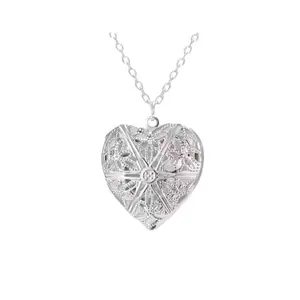 Elegant Heart-Shaped Locket Necklace with Intricate Design and Silver Chain