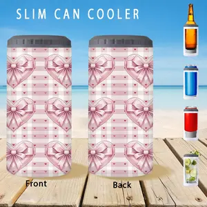 1pc/12oz/350ml,Slim Can Cooler,Insulators,Doucle-Walled Stainless Steel Insulated Slim Cans,2-in-1 Insulated Can Cooler Cup,Heart Shaped Bow Patterned,Cute Design,Perfect For Seasonal Holiday Celebrations,Spring Party Supplies,Valentine's Day Gifts