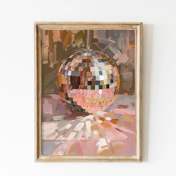 Mirrorball Poster, Hot Pink Wall Art, Printable Art, Disco Ball Decor, Disco Print, Soft Pink, Abba, Preppy Stuff