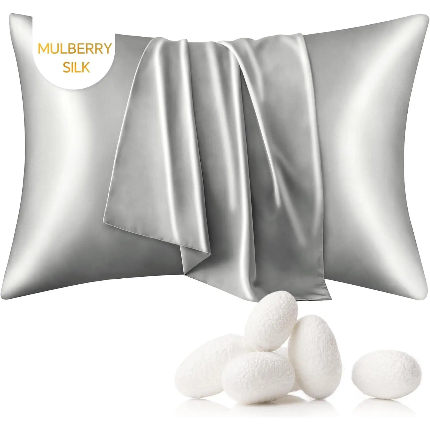 Mulberry Silk Pillow Case - Pillowcase for Hair and Skin, Queen Size 20x30 Inches, Grey Silk Pillow Case with Hidden Zipper, Gifts for Women Men(1Pcs)