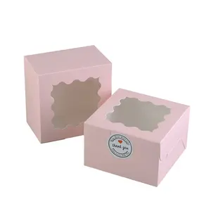 Bakery Boxes with Window, 3.39'x3.39'x2.48' Cookie Boxes, Treat Boxes, Large Donut Boxes for Muffins and Pastries （pink）