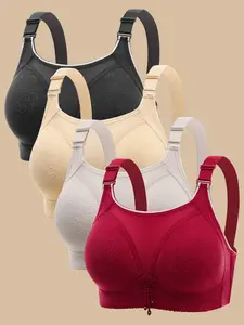 Women's Plus Size Comfortable Breathable Thin Gathered Anti-Drop Underwire Bralette, 4 Pack Large Bust Concealer Everyday Bras