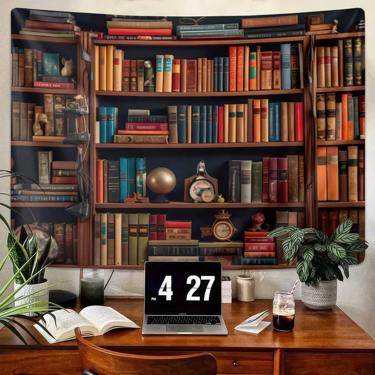 1PC Book Shelf Pattern Tapestry, Polyester Wall Art Decor for Living Room and Bedroom, Home and Office Wall Hanging