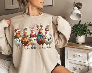 Funny Christmas Chicken Sweatshirt, Cute Farm Holiday Crewneck, Festive Poultry Lover Unisex Pullover, Retro Xmas Streetwear Gift Idea, Made in USA. LKD