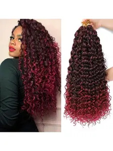 1 Pack Black&Red Gogo Curly Crochet Braiding Hair 18 Inch Water Wave Beach Curly Crochet Hair For Synthetic Braiding Deep Wave Crochet Hair Extensions