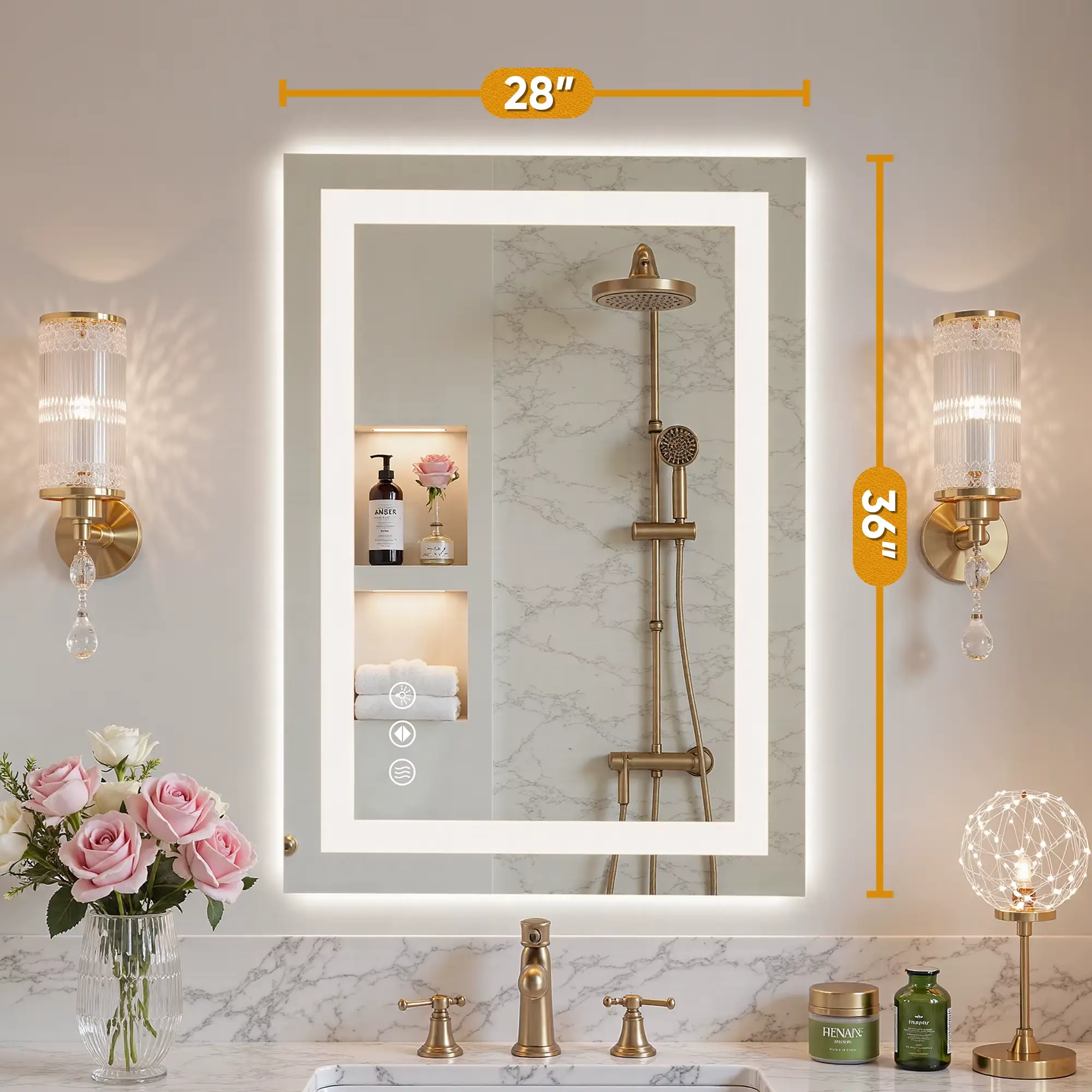AuraHome Minimalist Smart Wall-Mounted Bathroom Vanity Mirror - Tempered Shatterproof HD Glass, Front-Lit 3-Color Precision Lighting, Memory Mode, Easy-Install Guide, Flawless Makeup & Grooming Home Improvement Fixture