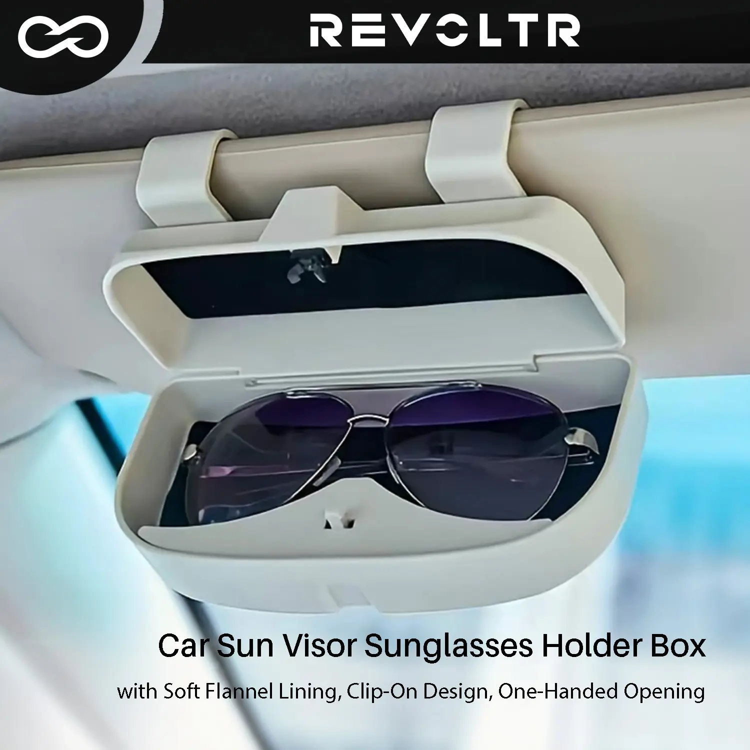 Car Sun Visor Sunglasses Holder Box, Clip-On Eyeglasses Storage Case with Soft Flannel Lining, One-Handed Opening, Multifunction Glasses and Card Organizer, Universal Car Interior Storage Accessory for Men and Women