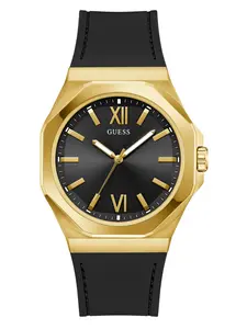 GUESS Male Gold-Tone and Black Analog Watch