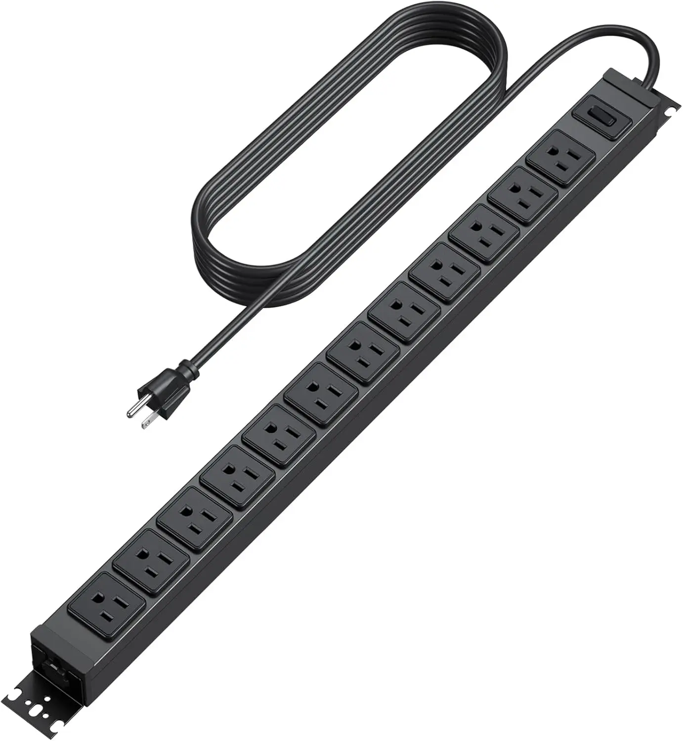 Metal 360-Degree Rotating Power Strip with 12 Standard AC Outlets, 15A, 120V, 1875W, Wall Mountable Surge Guard, 10ft Heavy-Duty Cord, Protective Shell, Home Improvement Electrical Accessory