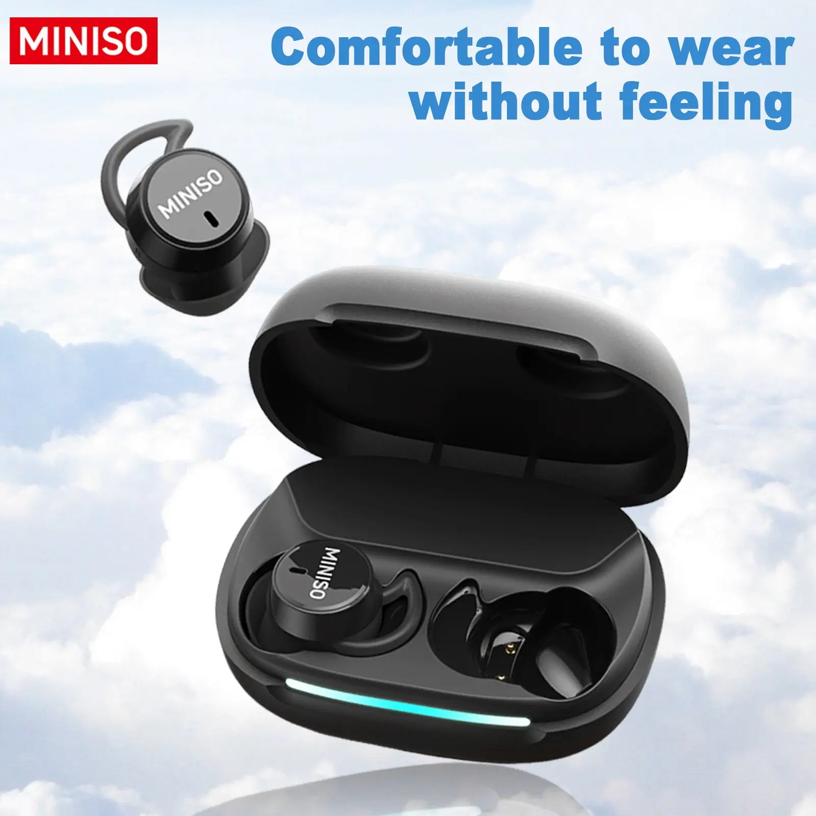 MINISO MS217 Sleep Earbuds, Everyday Earbuds, Comfortable, lightweight design, Bluetooth 6.0, IPX5 waterproof, HIFI sound quality, suitable for sleeping, working, studying, and voice calls, Built-in microphone, AI translation