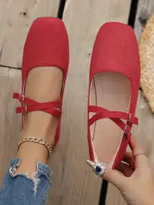 Women's Ballet Flats with Adjustable Straps, Comfortable Mary Jane Shoes, Knit Slip-Ons, Casual All Season Footwear, Ballerina Flats Shoes