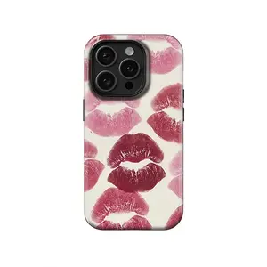 Kiss Mark Lip Print Phone Case, 2-in-1 Glossy Thick Case, Heat Sublimation Full Wrap Print, Anti-Yellow Anti-Fade, PBT+TPU Shockproof, Fits iPhone, Y2K Aesthetic Gift, Accessories, Smartphone