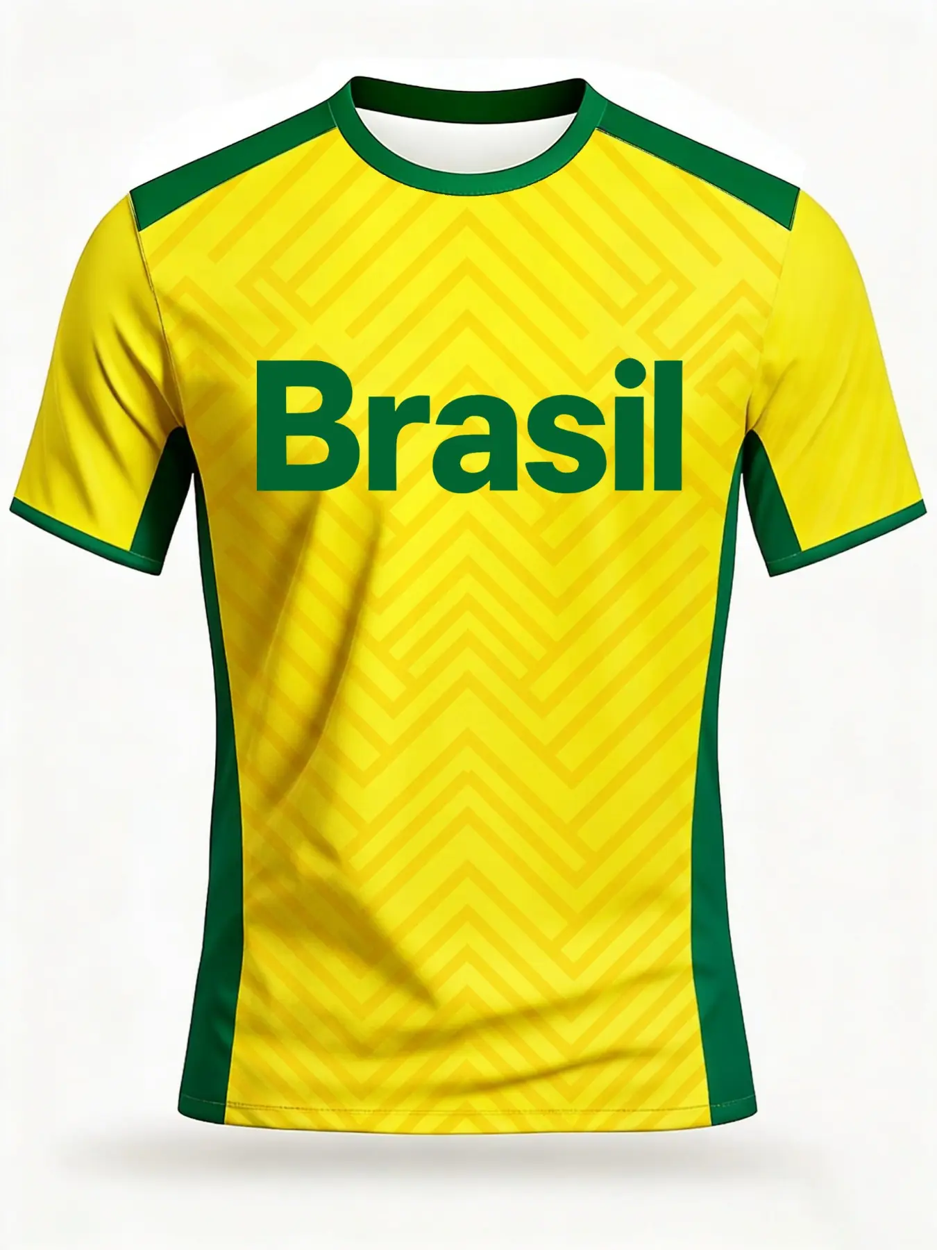 Men's Brazil National Team Zigzag Pattern Football Jersey, Round Neck, Stretch Fabric, Sporty Style, Breathable, All Seasons, Stylish Soccer Shirt, Soccer Jerseys