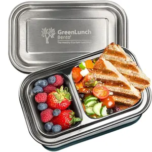 Green Lunch Back to School Bento Box Set – 2-Piece Leakproof Stainless Steel Lunchbox | Insulated, Eco-Friendly & Dishwasher-Safe for Kids & Adults