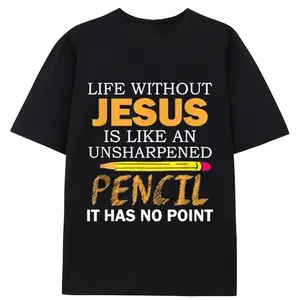 Life Without Jesus Funny Christian Religious Faith T-Shirt, Casual Crew Neck Short Sleeve Tee, Cotton Fabric, Slight Stretch, Summer Fashion Top, Regular Fit Menswear Man Streetwear Tshirt Tropical Crewneck