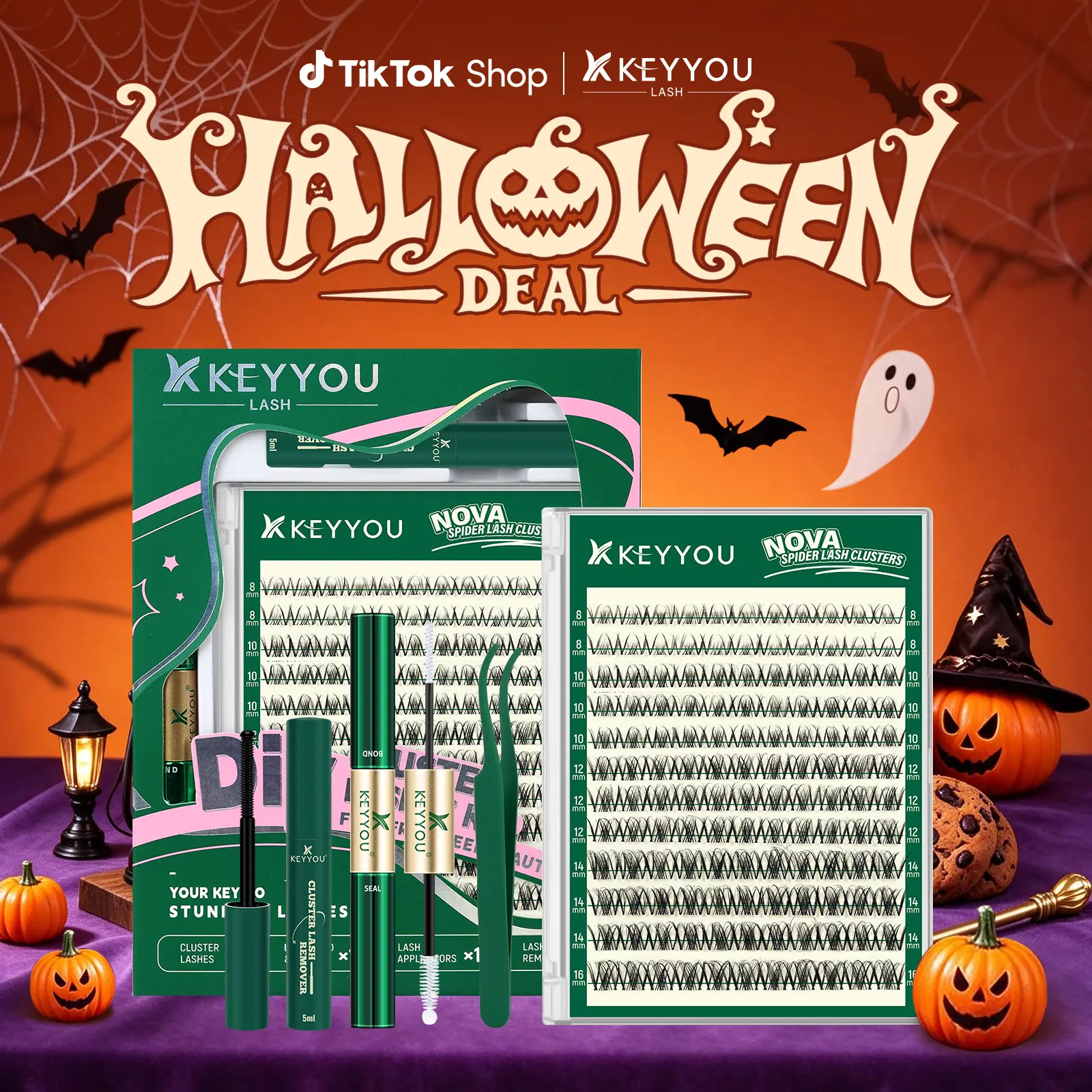 KEYYOU Nova Squirrel Fluffy LashClusters Kit Wispy Eyelash Clusters Kit Natural D Curl 8-16mm Clusters Eyelash Extension Ultra Thin Band Spider Lashes with Lash Tools for Daily Date Makeup#Halloween Deal