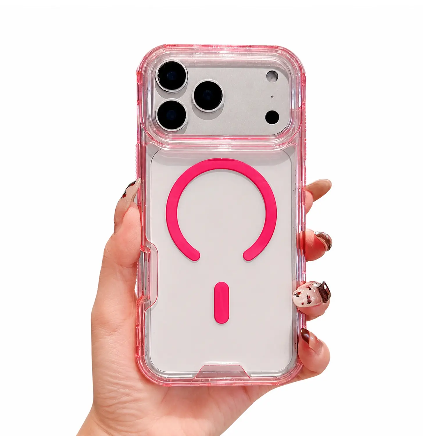 Clear Magnetic Phone Case for iPhone 17/16/15/14/13/12 Pro Pro Max Air Plus, 3-Layer Heavy-Duty Shockproof Cover with Anti-Knock Air Corners for Girls' Daily Use