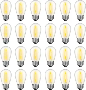 24 Pack LED S14 Replacement Light Bulbs, Waterproof 1W Vintage Edison Bulbs for Outdoor Patio Backyard String Lights, Dimmable, E26 Regular Medium Screw Base, 2200K Warm White
