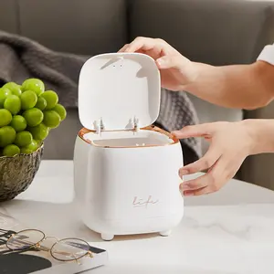 Light luxury trash can, desktop, small trash can with lid, trash basket, press paper basket, bedside table storage bucket mini