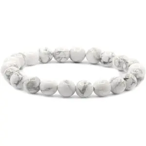Natural White Howlite Gemstone 8mm Round Beads Stretch Bracelet 7" Unisex